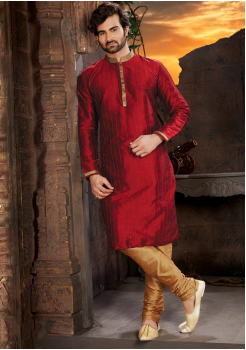 Red Color Silk Fabric Kurta Set